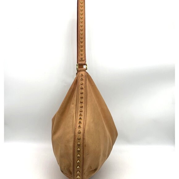 Tory Burch Tan Leather Pyramid Studded Hobo Shoulder Bag - Picture 4 of 11